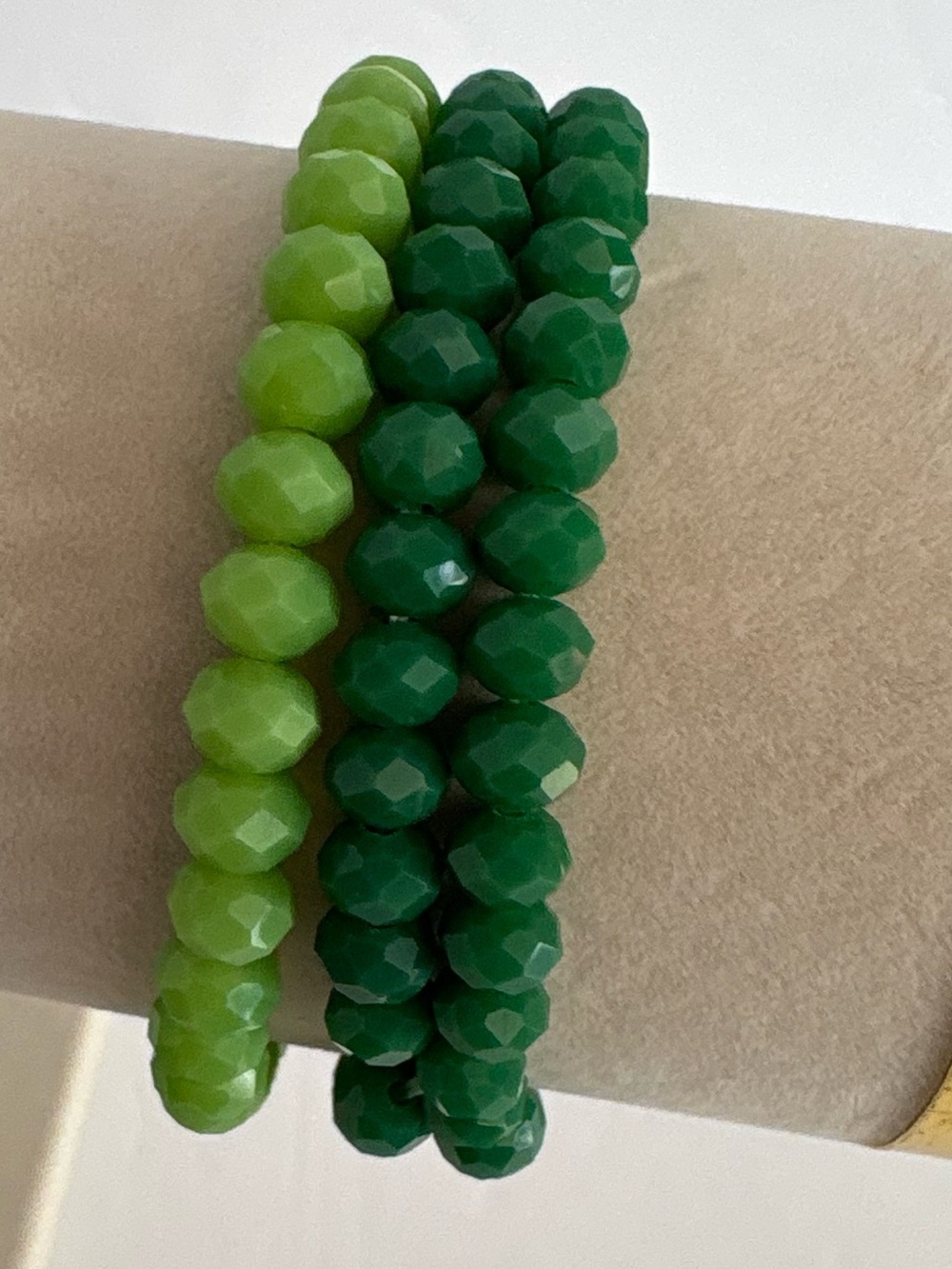 Set of 3 Green Faceted Stretch Bracelets Lime Emerald Stack